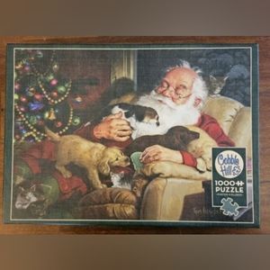 Cobble Hill Sleeping Santa w/Dogs and Cats 1000 pc. Puzzle w/Bonus Poster